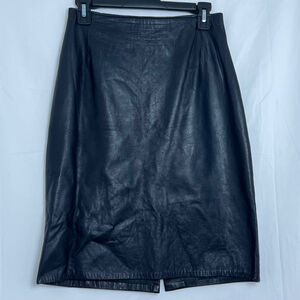 Women's Vintage Firenze Santa Barbara 100% Leather Straight Skirt, Size 10 Black